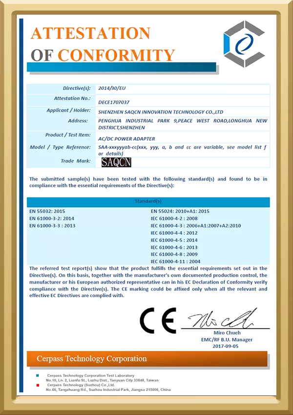 CE - DECE1707037 - SAQCN Power Adapter CE Certification-3-18