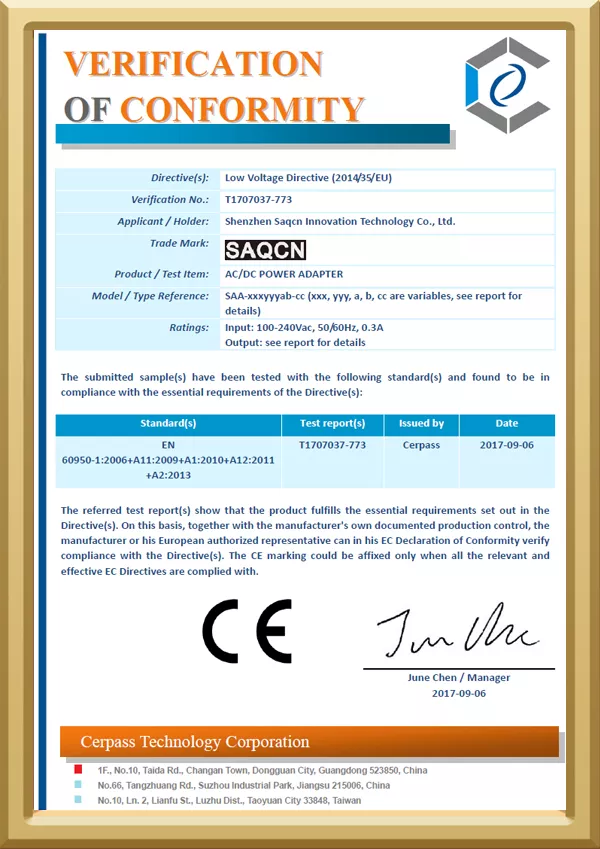 LVD - T1707037-773 - SAQCN Power Adapter Certification -3-18